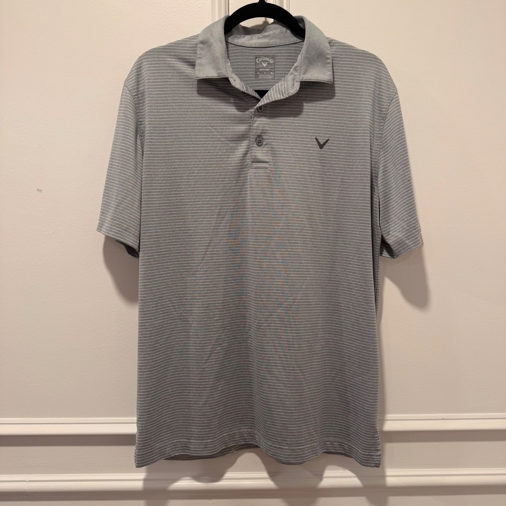 Callaway Men's M Gray Striped Opti-Dri Golf Polo Shirt Performance
